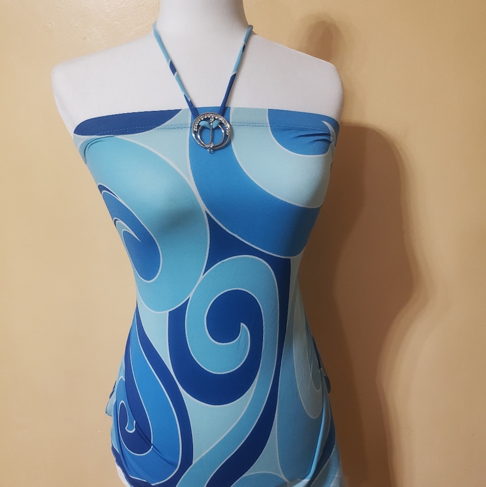 2 for $30!! Patterned Blue Tube/Halter Top - Large